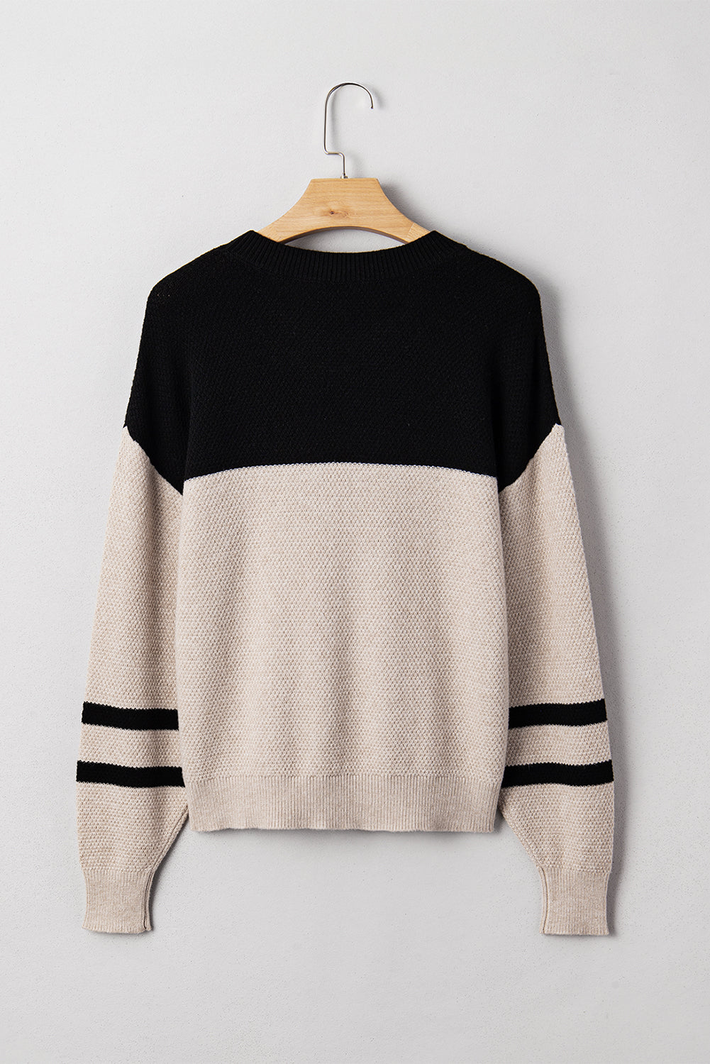 Parchment Color Block Knit Striped Sleeve Casual Sweater