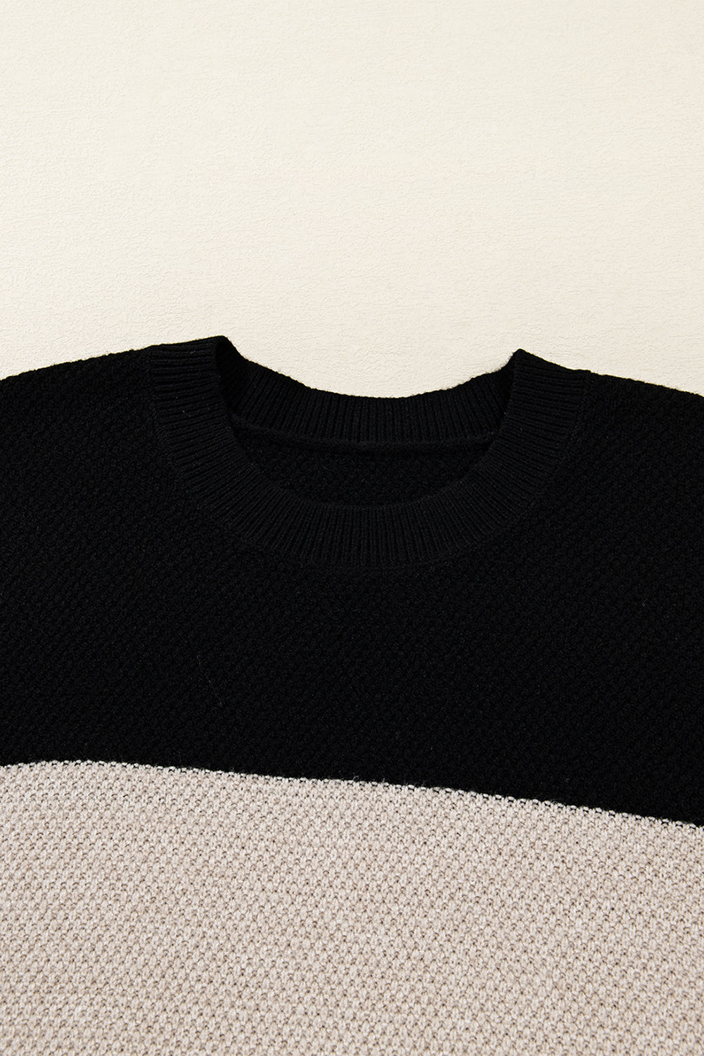 Parchment Color Block Knit Striped Sleeve Casual Sweater
