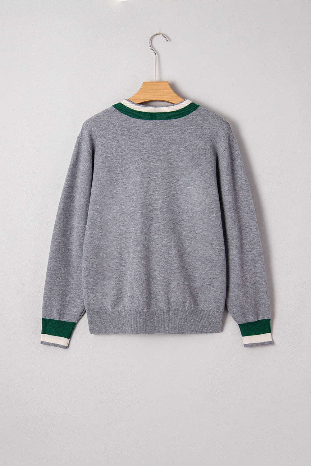 Gray contrast trim v neck varsity sweater