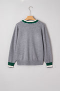 Gray contrast trim v neck varsity sweater