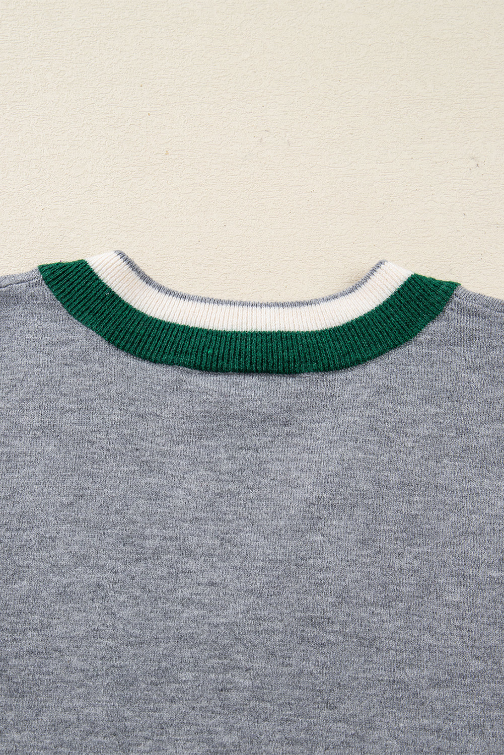 Gray contrast trim v neck varsity sweater