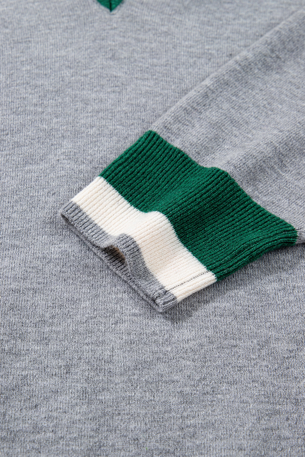 Gray contrast trim v neck varsity sweater