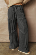 Black Mineral Washed Tiered Wide Leg Drawstring Pants