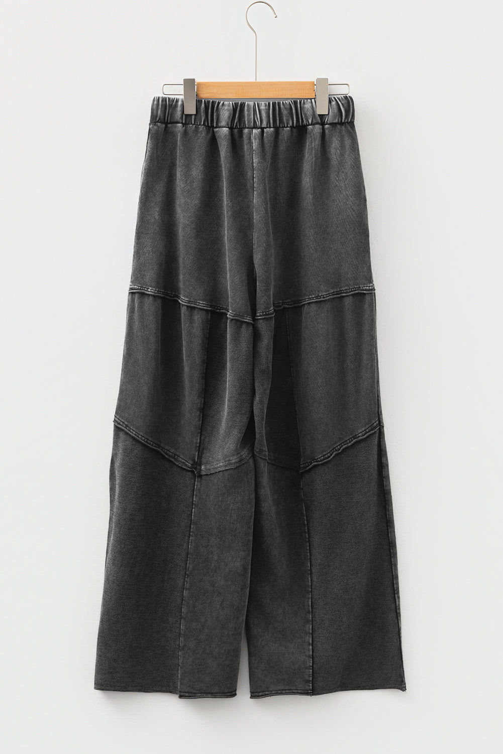 Black Mineral Washed Tiered Wide Leg Drawstring Pants