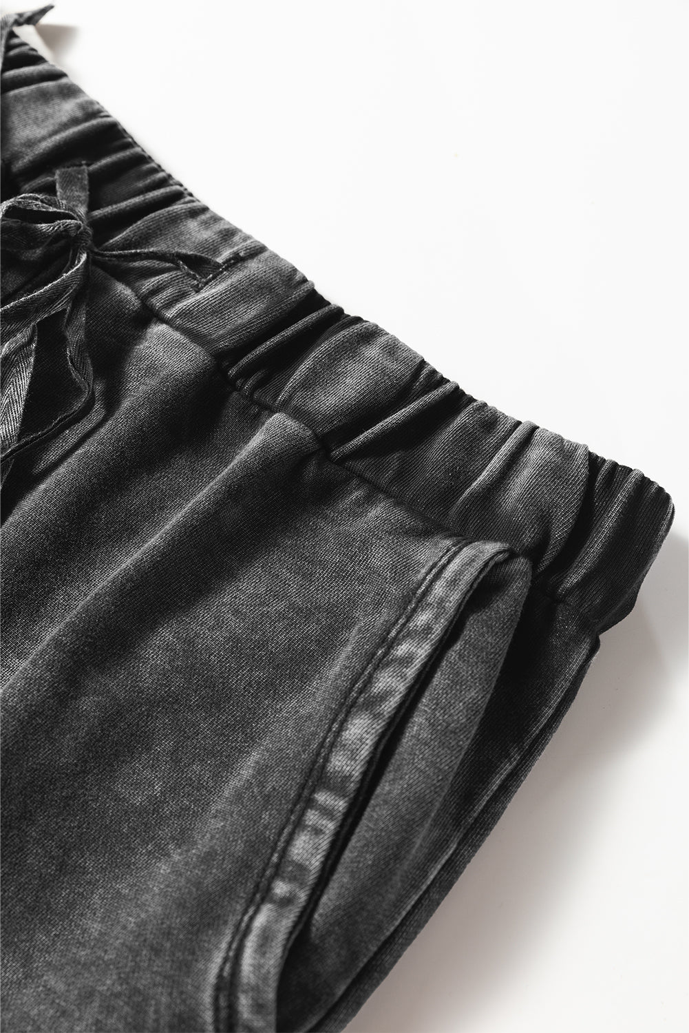 Black Mineral Washed Tiered Wide Leg Drawstring Pants