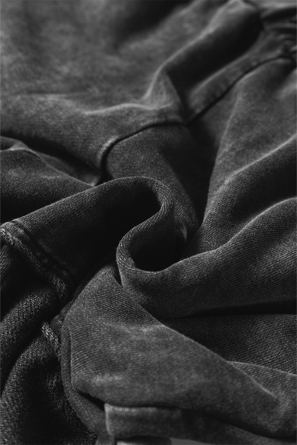 Black Mineral Washed Tiered Wide Leg Drawstring Pants