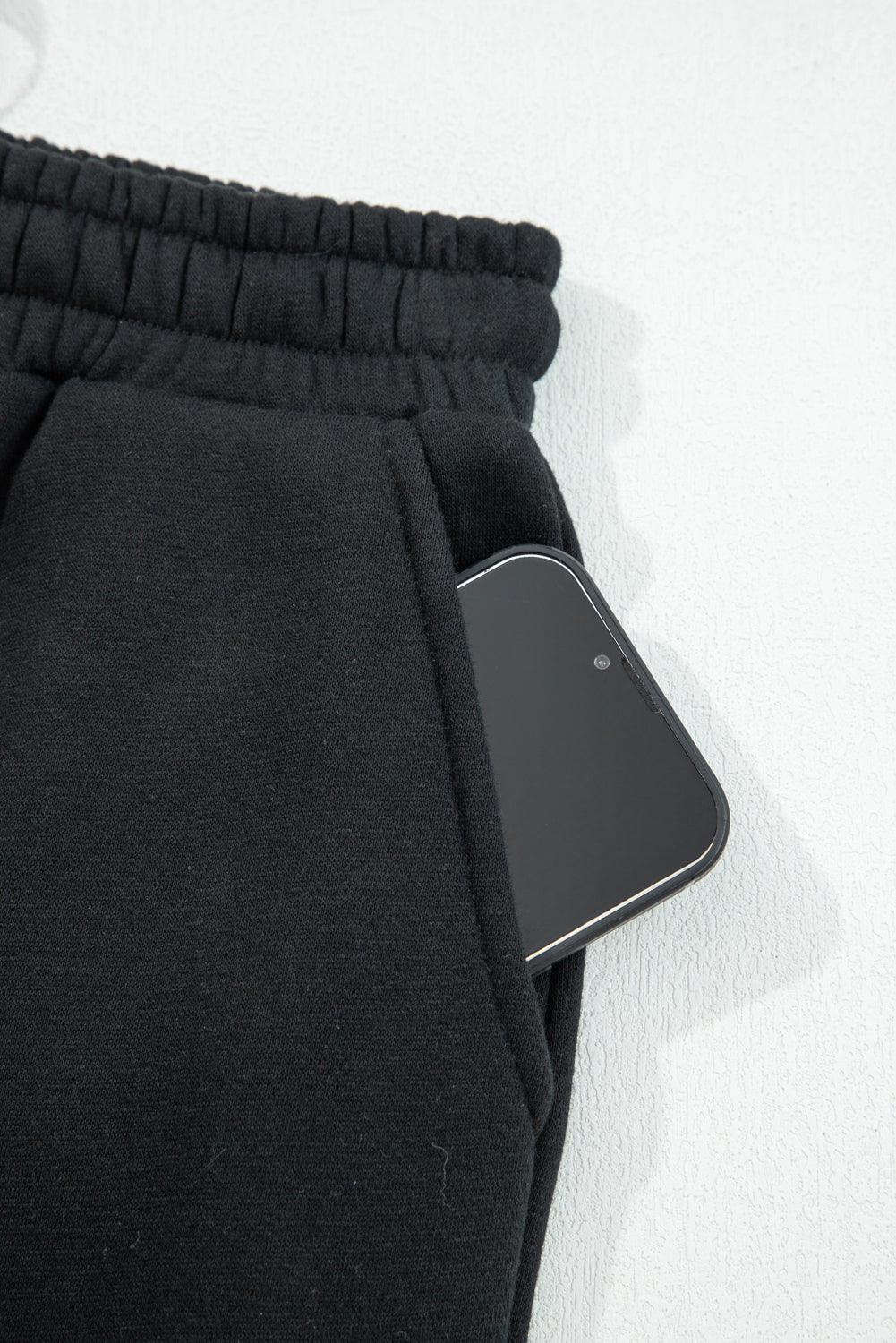 Black Fleece Lined Leopard Drawstring Pants