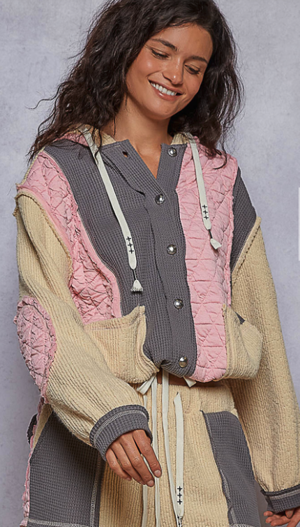 Multi Pattern Drawstring Button Up