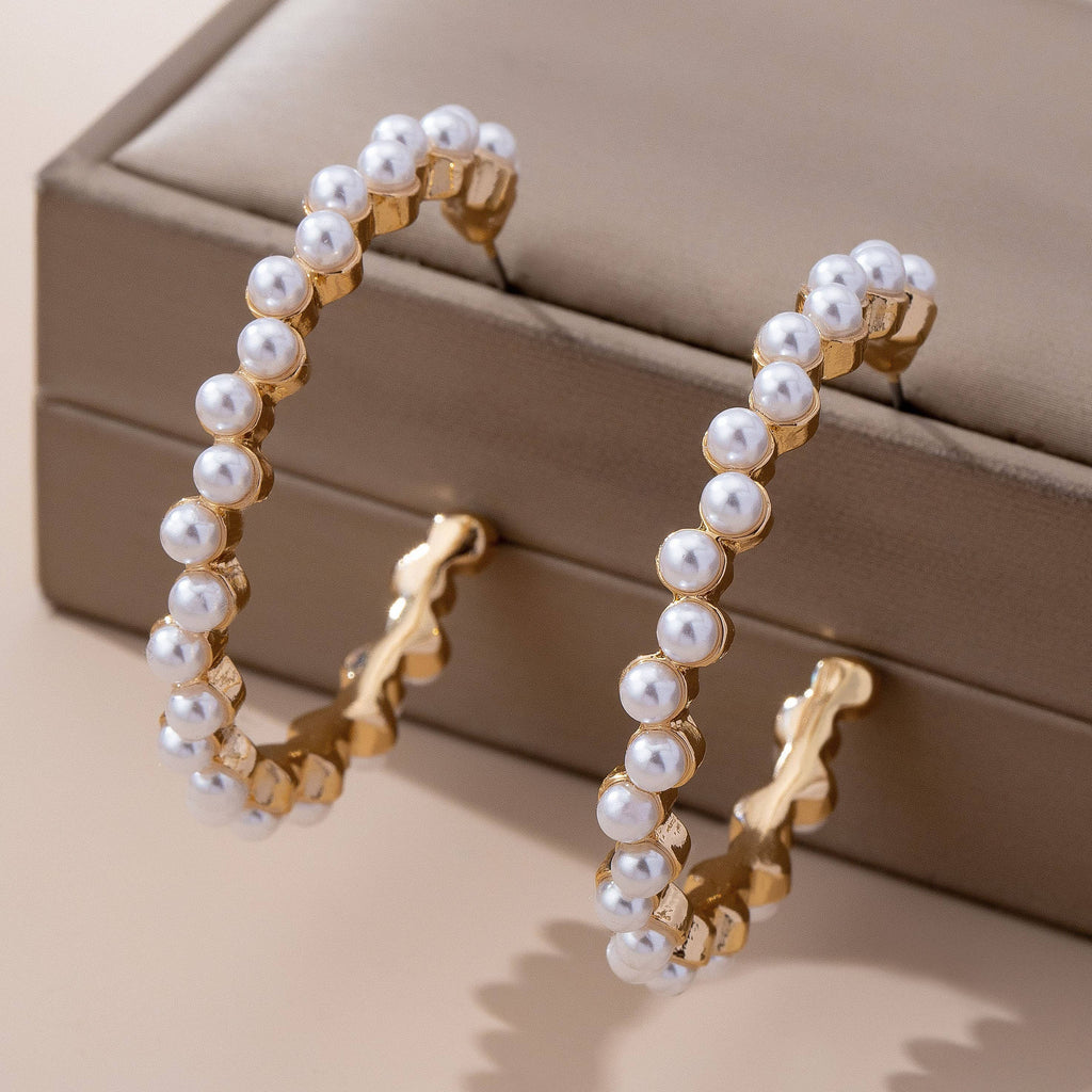 Pearl-Embellished Gold Hoop Earrings | 80E61635