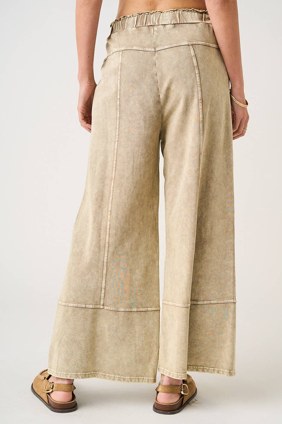 MINERAL WASH SEAM DETAIL WIDE LEG PANTS