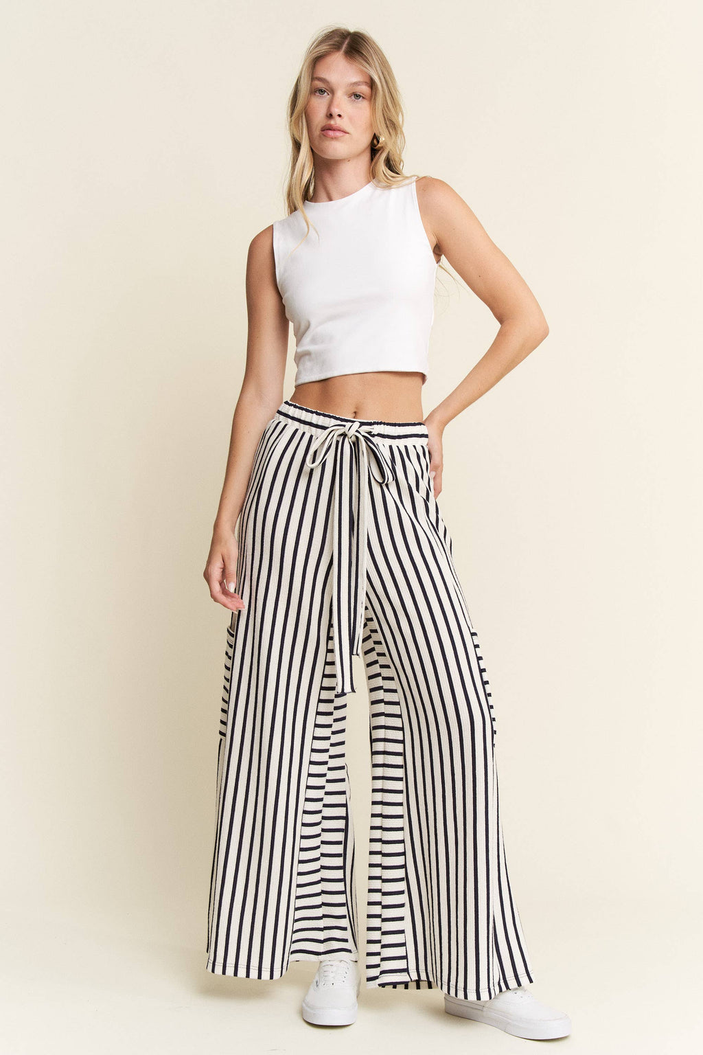 PLUS SIZE STRIPE WIDE LEG PANTS