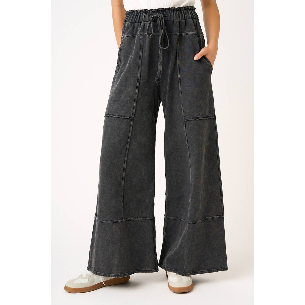 MINERAL WASH SEAM DETAIL WIDE LEG PANTS