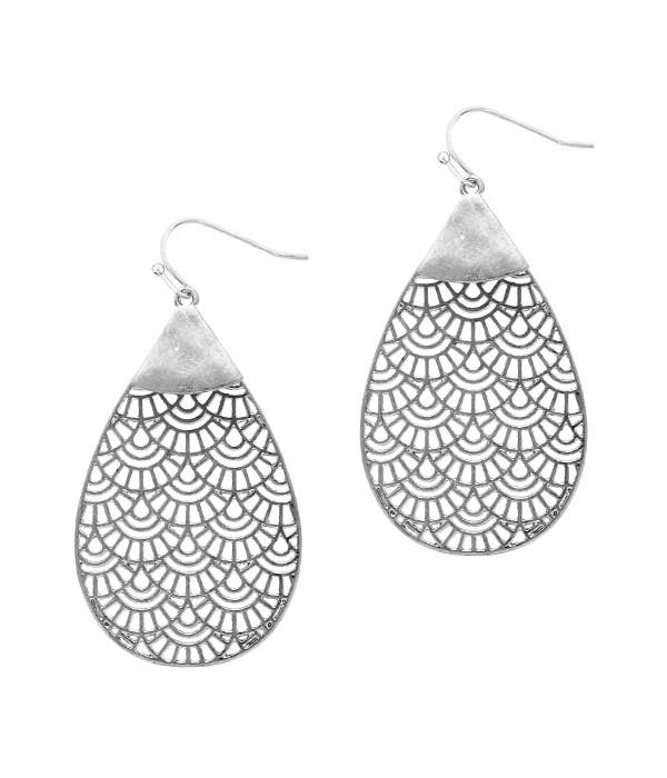 ( H684 )  METAL FILIGREE TEARDROP EARRING