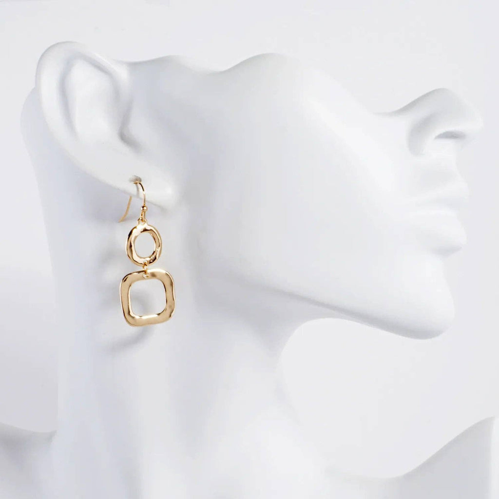 Geometric Hammered Dual Tier Drop Earrings