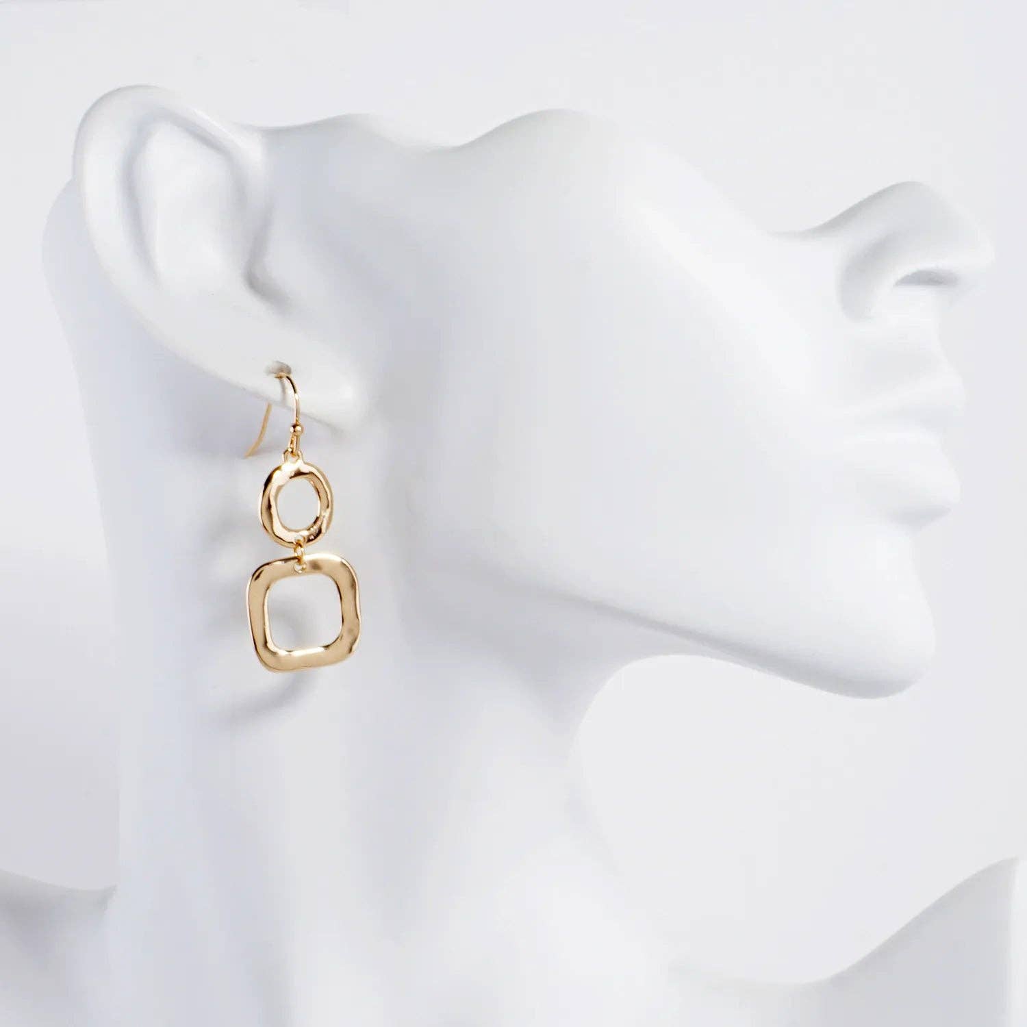 Geometric Hammered Dual Tier Drop Earrings