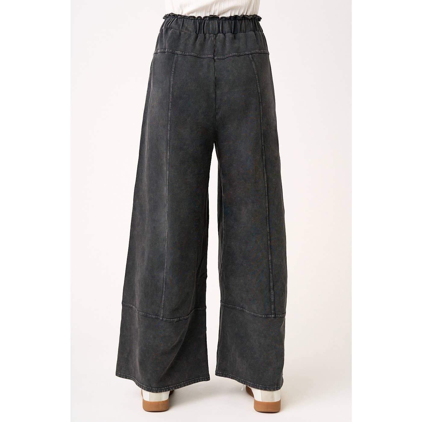 MINERAL WASH SEAM DETAIL WIDE LEG PANTS