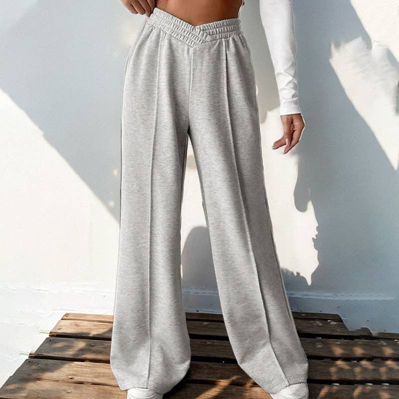 Solid Knit Wide Leg Pants High Waist Athleisure
