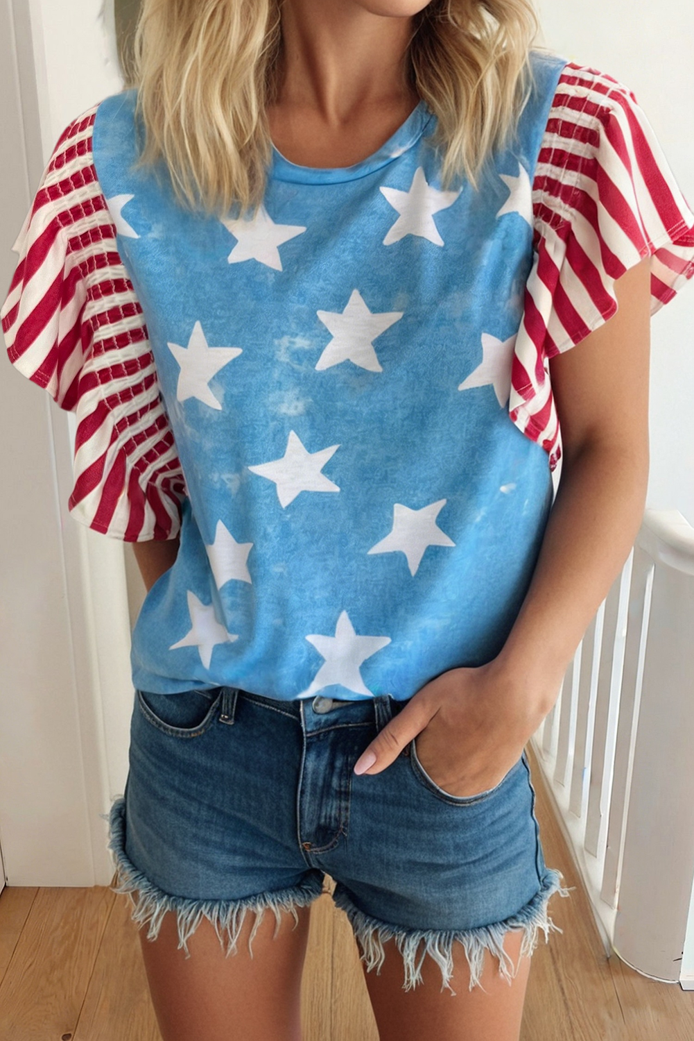 Independence Day Star & Stripe Ruffle Sleeve Top | S-XL