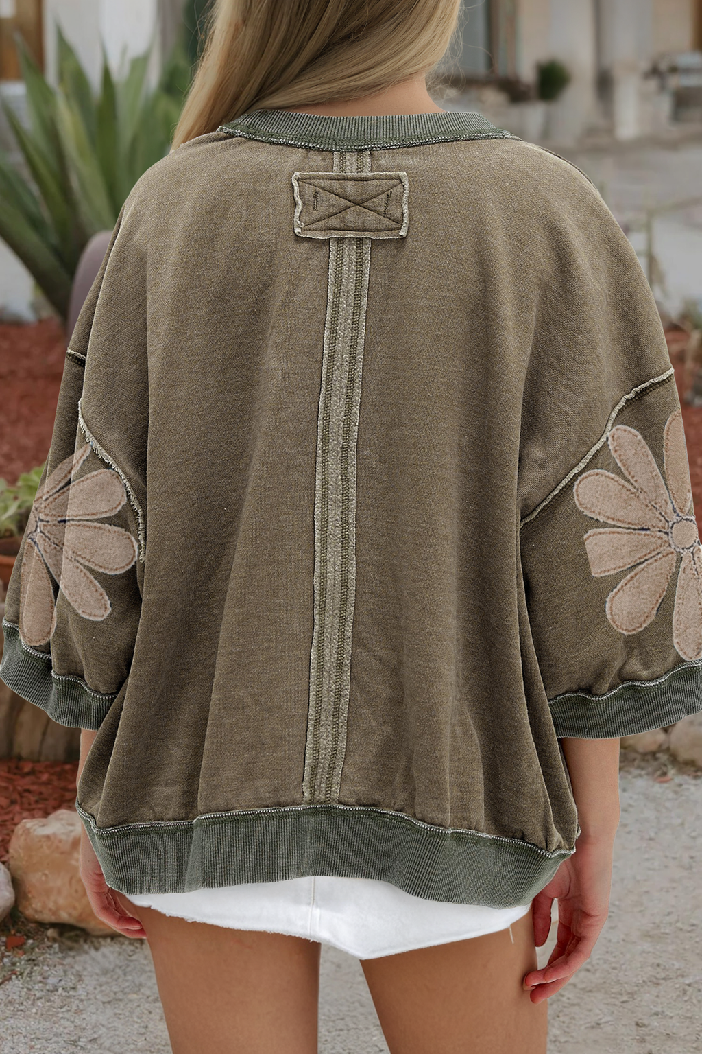 F/W Western Mineral Wash Raw Seam Patchwork 3/4 Sleeve Top