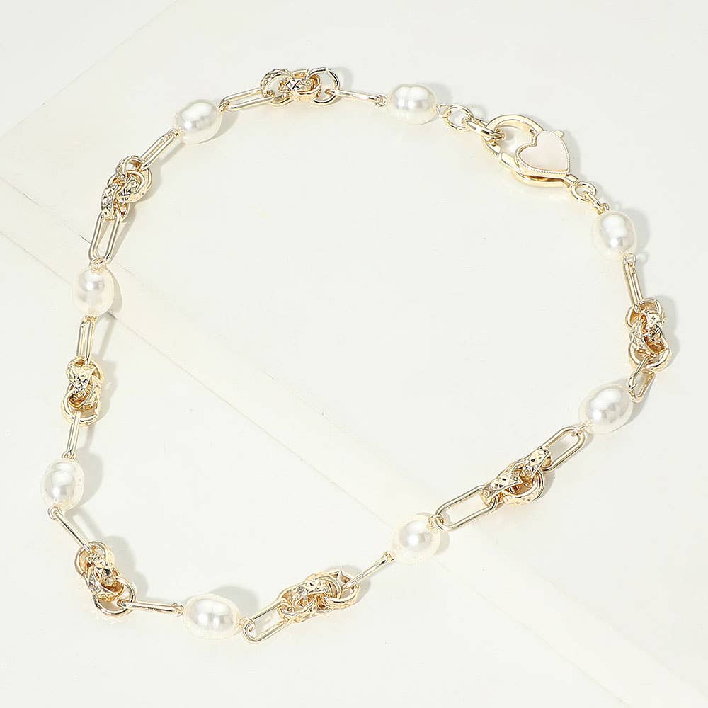 14K Gold Plated Pearl Abstract Link Chain Necklace