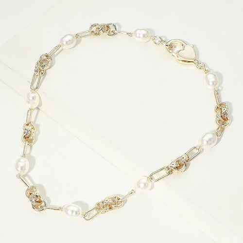 14K Gold Plated Pearl Abstract Link Chain Necklace
