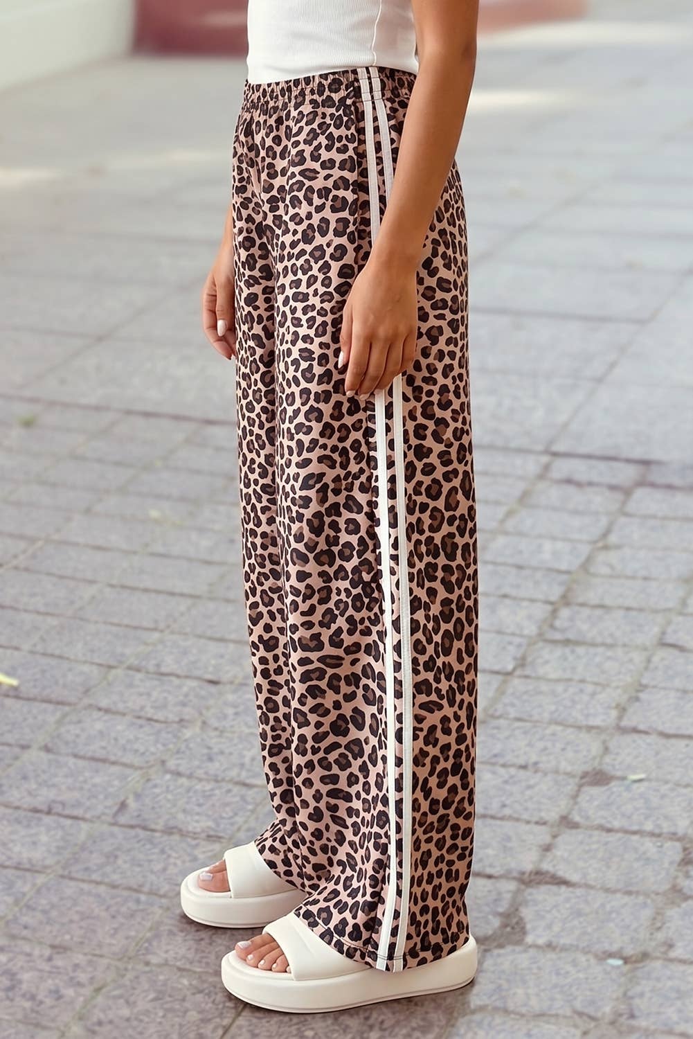 Leopard Side Stripe Detail Casual Full-Length Pants S–4X
