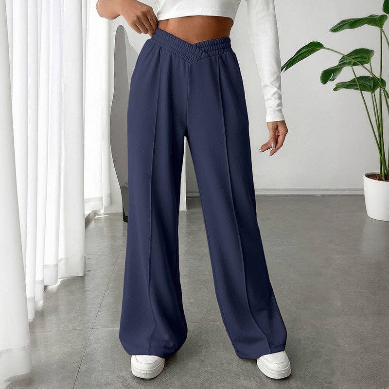 Solid Knit Wide Leg Pants High Waist Athleisure