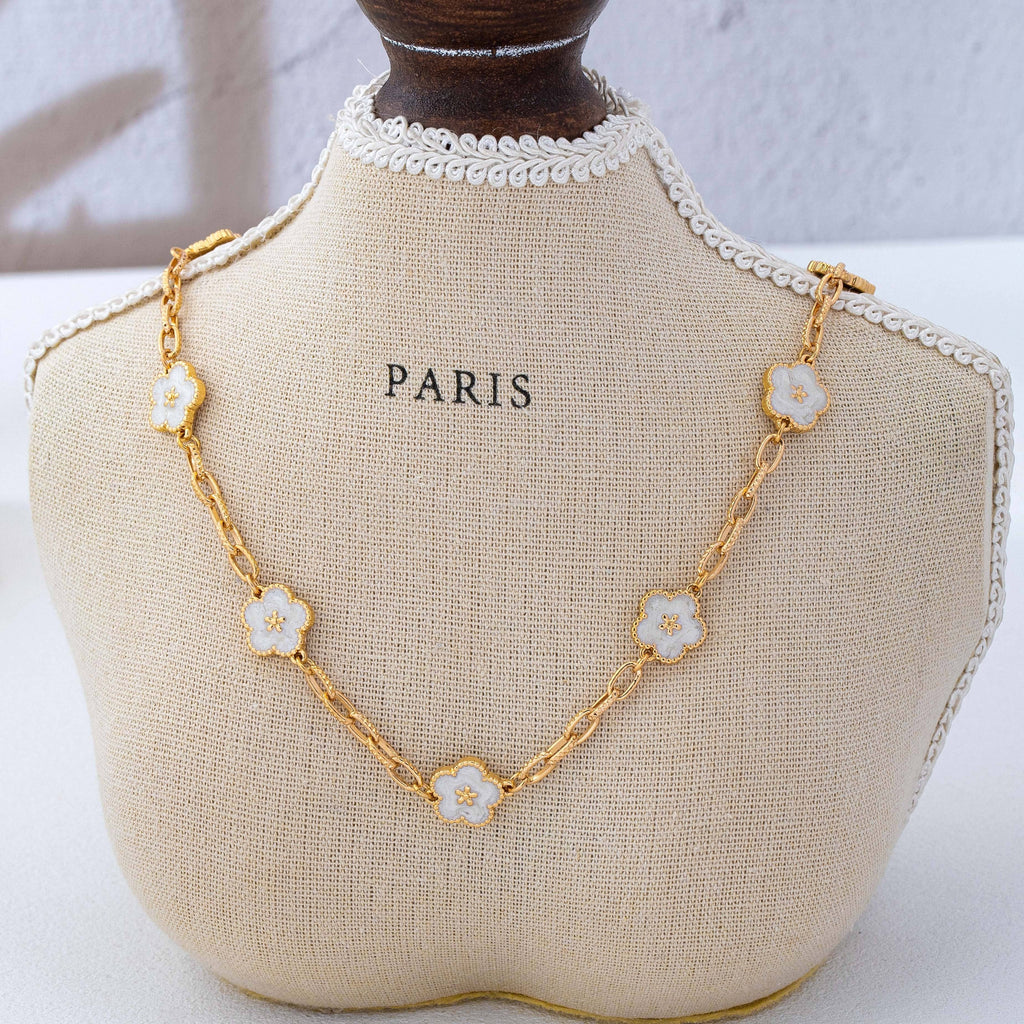 Vintage-Inspired White Enamel Floral Necklace | 80N93188