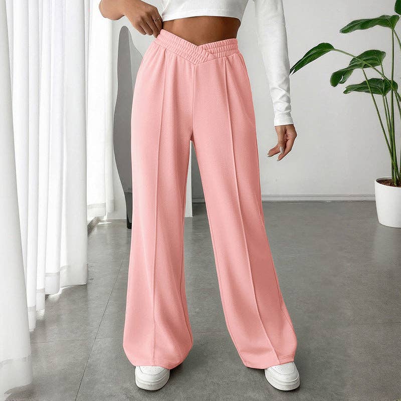 Solid Knit Wide Leg Pants High Waist Athleisure