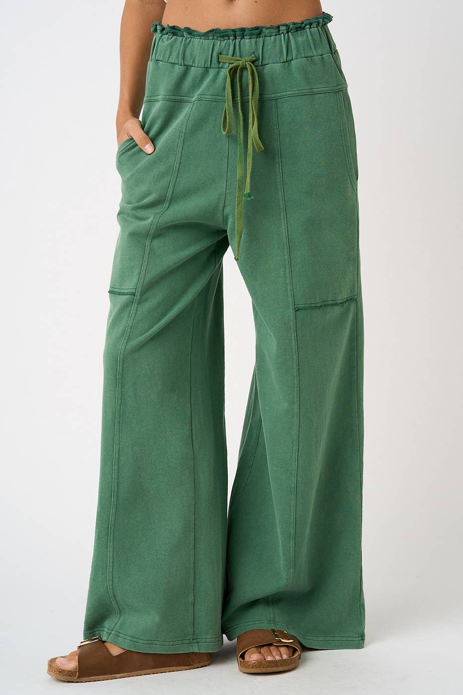 MINERAL WASH SEAM DETAIL WIDE LEG PANTS