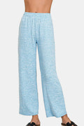 Soft melange hacci elastic waistband lounge pants