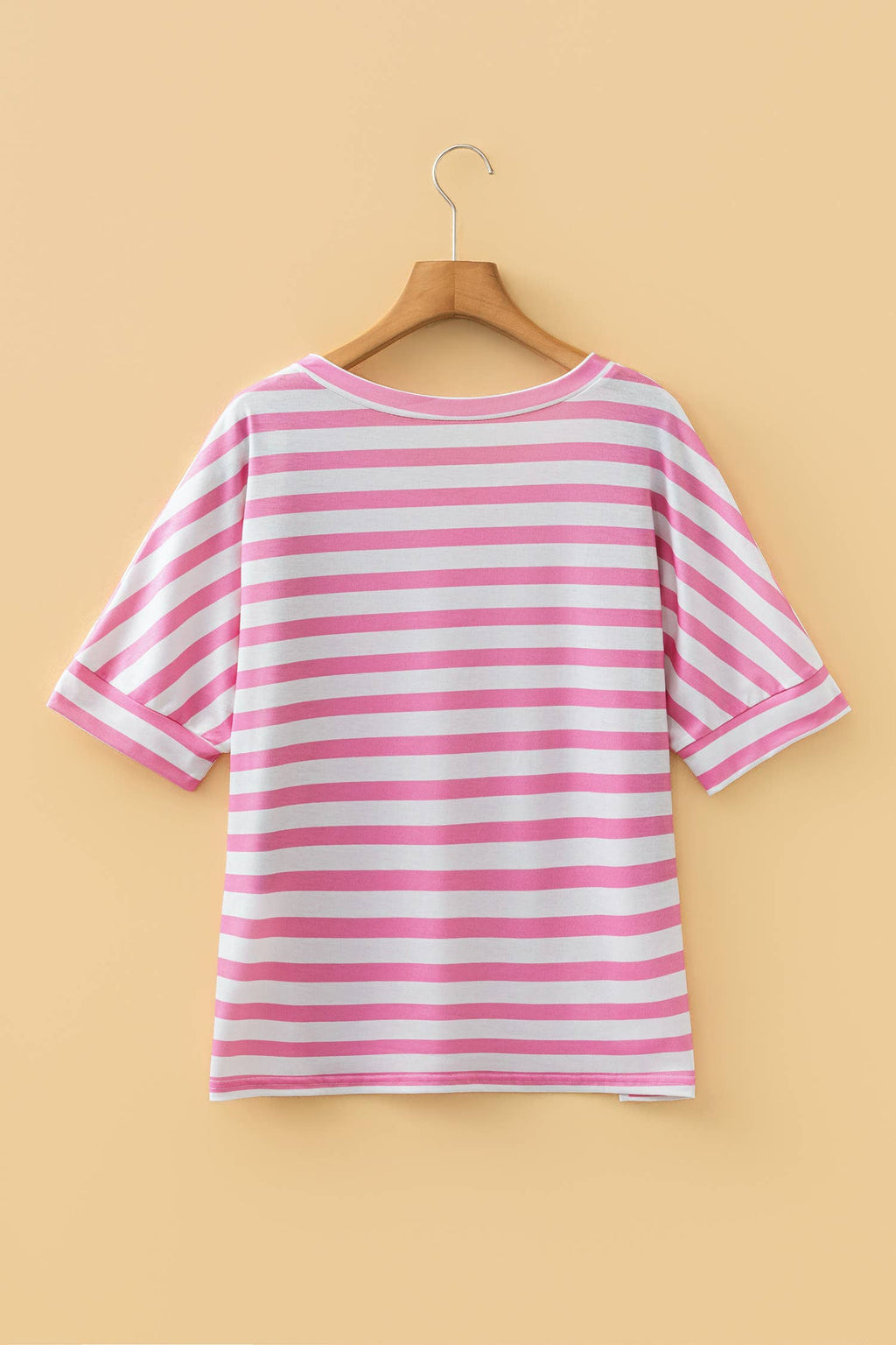 Plus Size Stripe V Neck Patched Pocket Casual T Shirt (S-4X)