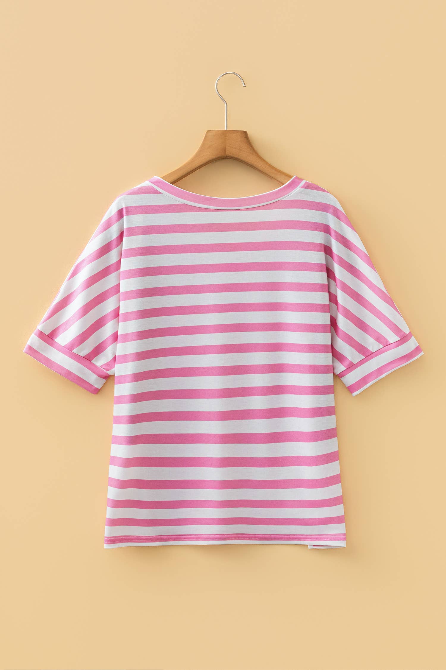 Plus Size Stripe V Neck Patched Pocket Casual T Shirt (S-4X)