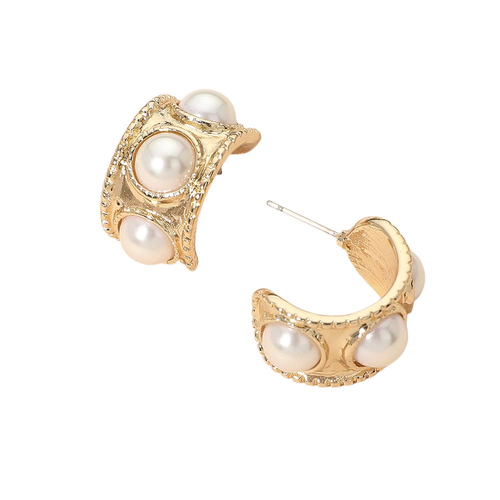 Chunky Textured Pearl Hoop Earrings