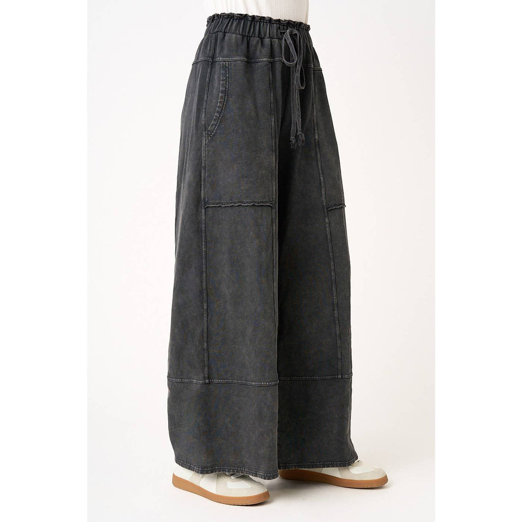 MINERAL WASH SEAM DETAIL WIDE LEG PANTS