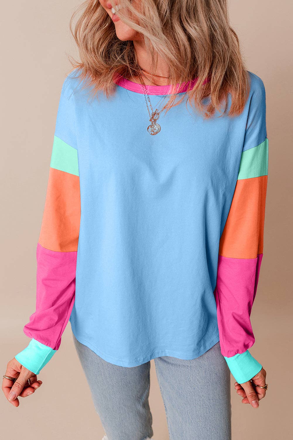 Colorblock Long Sleeve Top – Casual & Comfortable