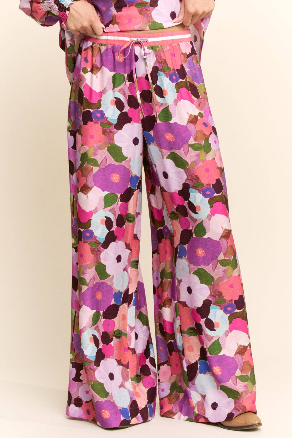 FLORAL PRINT WIDE-LEG PANTS WITH DRAWSTRING WAIST