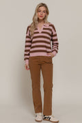 Long Sleeve Multi Stripe Polo Sweater