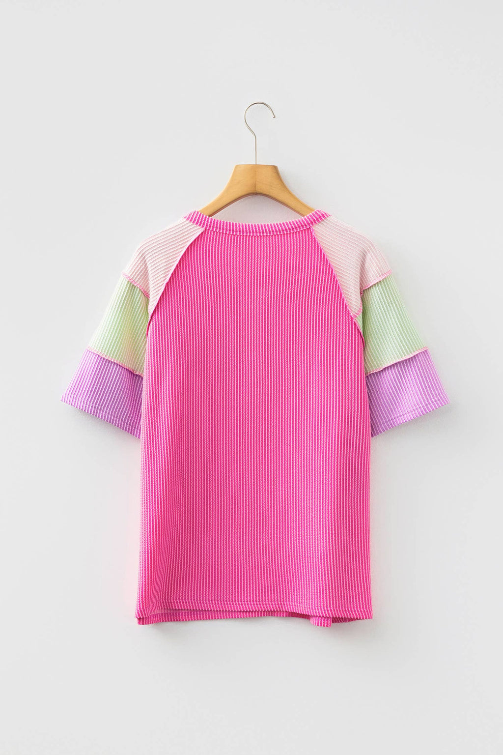 66 Plus Size Twisted Rib Color Block Henley Top (S-4X)
