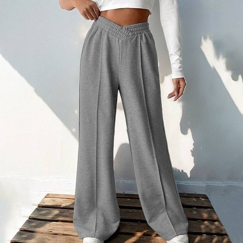 Solid Knit Wide Leg Pants High Waist Athleisure