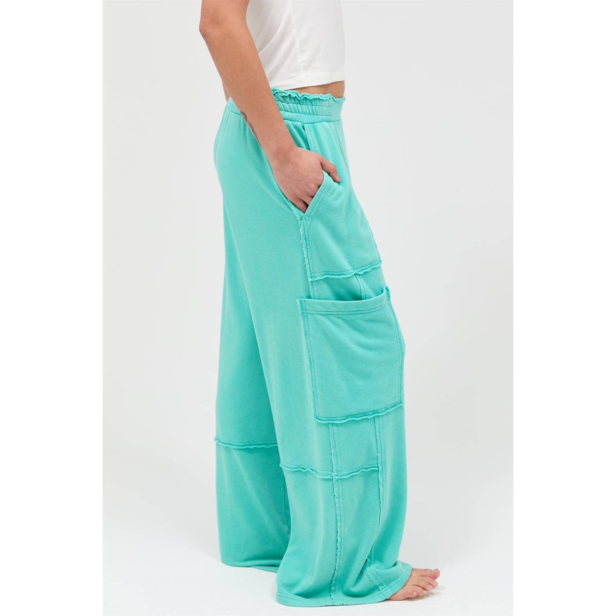 Mineral Wash Wide Leg Cargo Pants