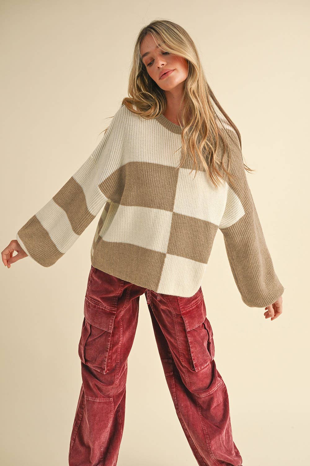 OVERSIZED MIXED COLOR BLOCK SWEATER MSW10681