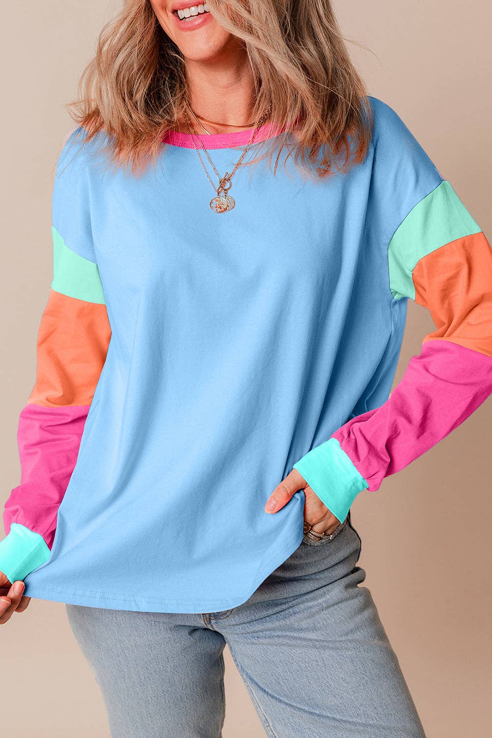 Colorblock Long Sleeve Top – Casual & Comfortable