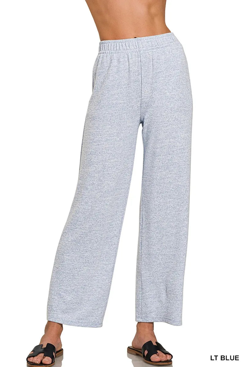 Soft melange hacci elastic waistband lounge pants