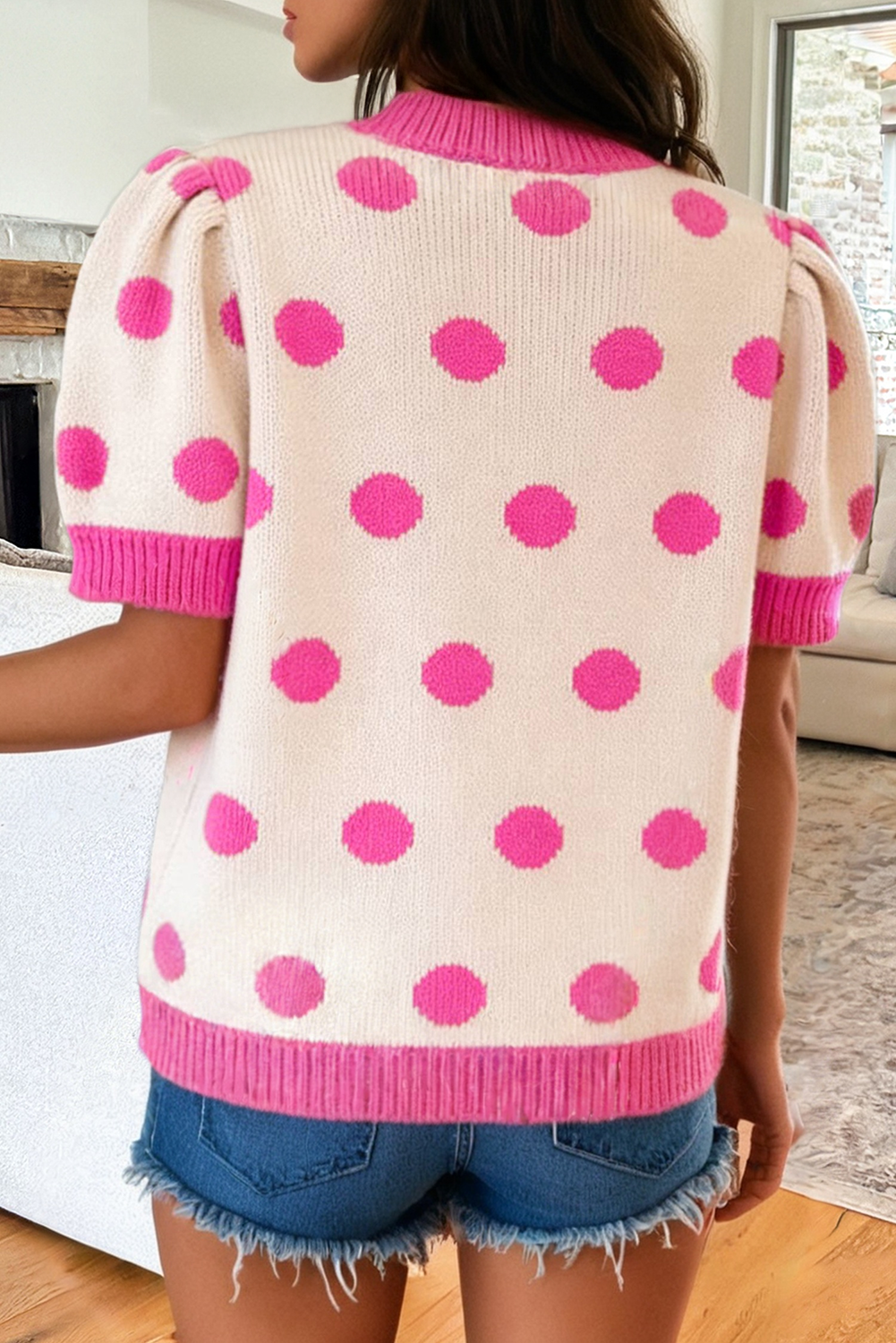 Polka Dot Puff Short Sleeve Sweater Top SS26 | S-XL