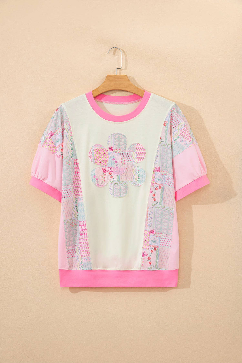 Plus Size Boho Patchwork Flower Power Round Neck Tee (S-4X)