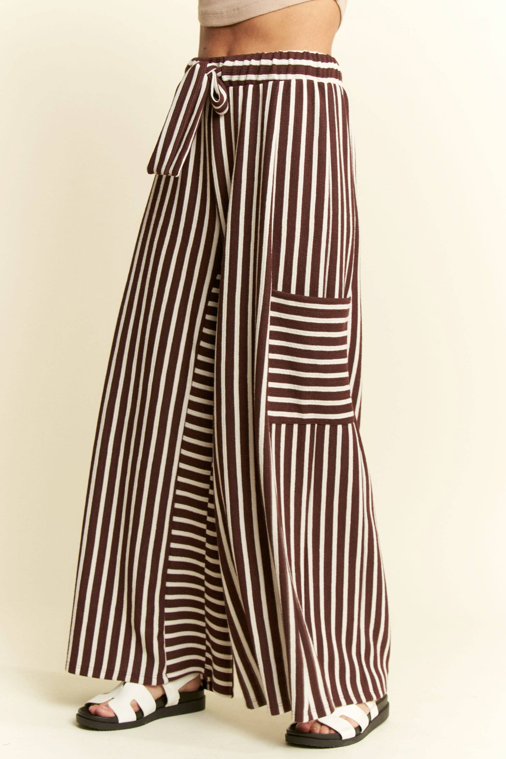PLUS SIZE STRIPE WIDE LEG PANTS