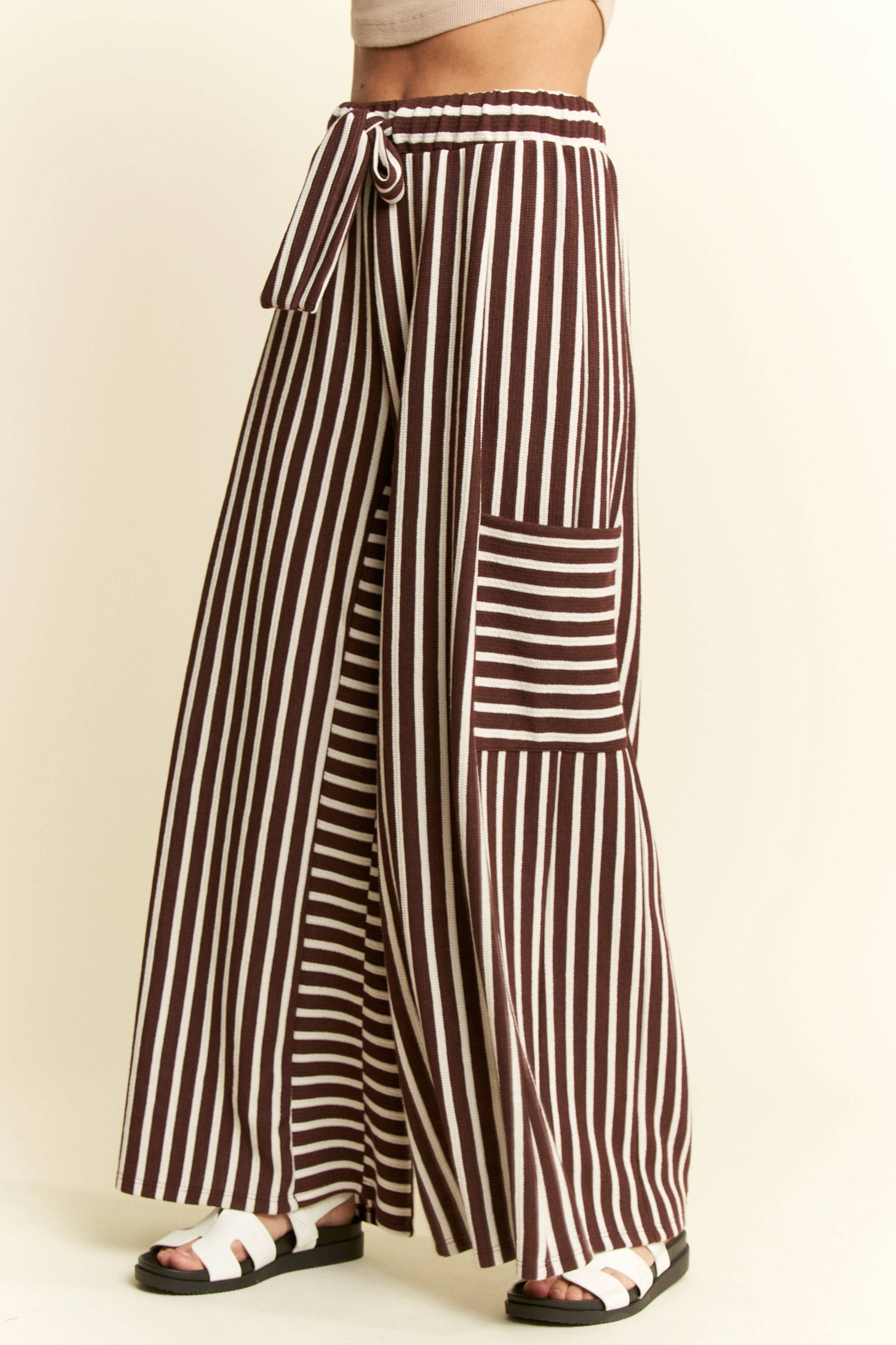 PLUS SIZE STRIPE WIDE LEG PANTS