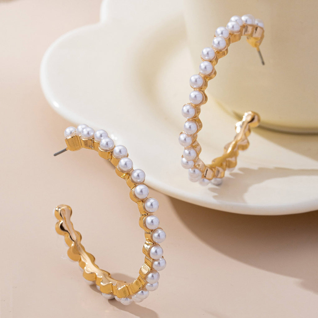 Pearl-Embellished Gold Hoop Earrings | 80E61635