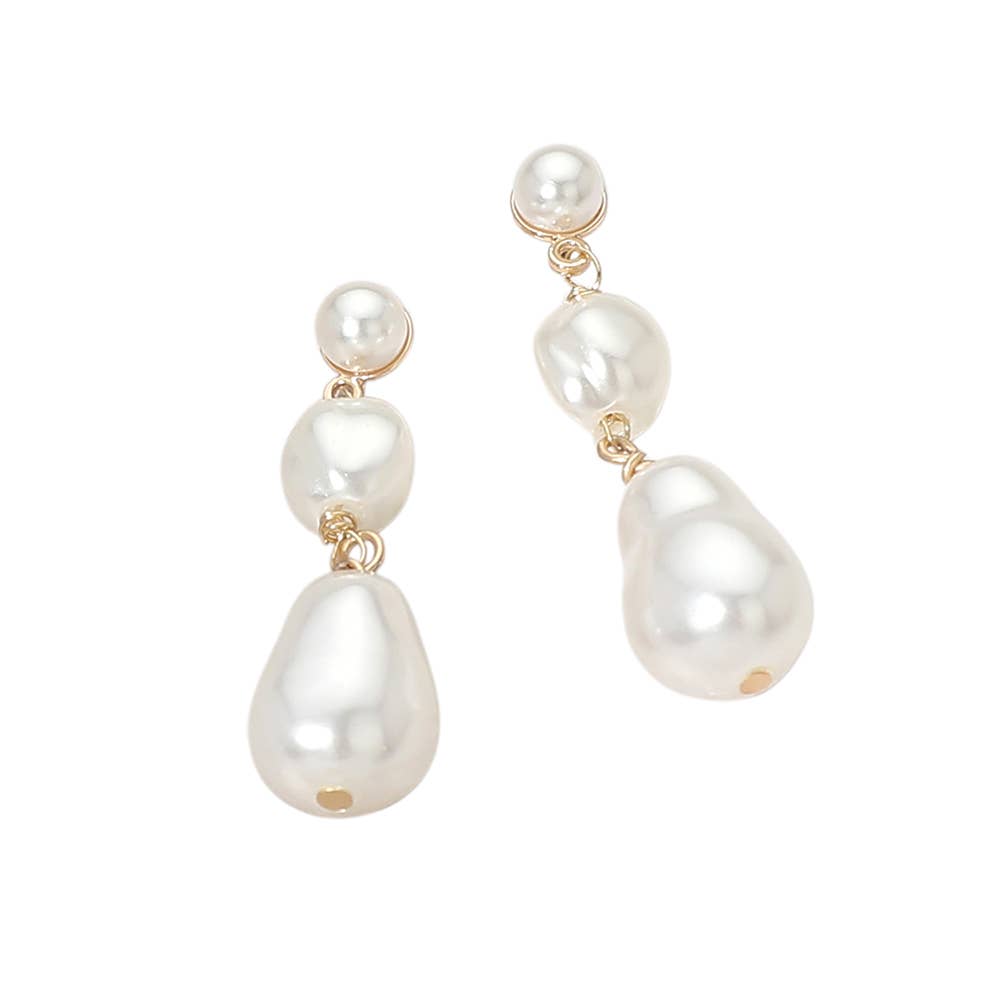 Triple Pearl Link Drop Earrings